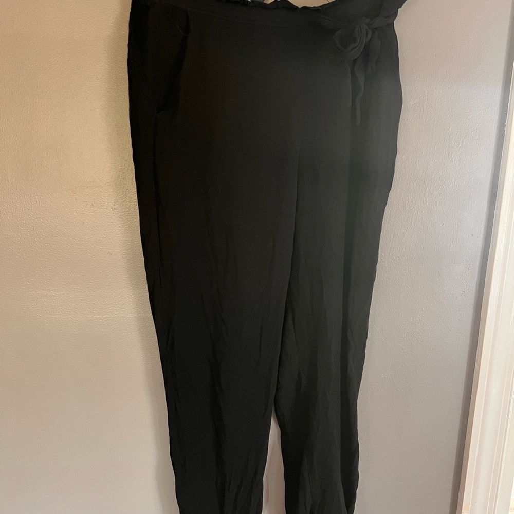 Bloomingdales Aqua Black High-Waisted Pants that ties on the side